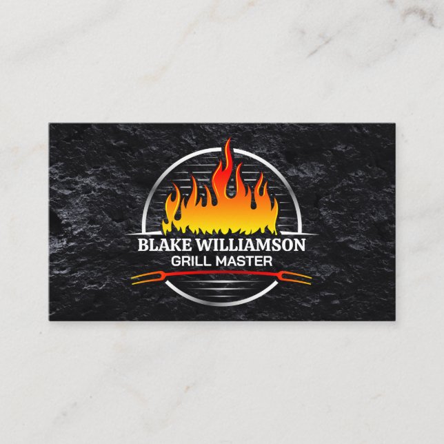 Fire Metallic Grill Pit Logo Business Card (Front)