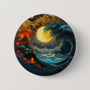 Fire Moon Wave Yin Yang Martial Arts 6 Cm Round Badge