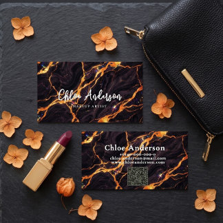 Fire Opal Black Gold Marble Business Card
