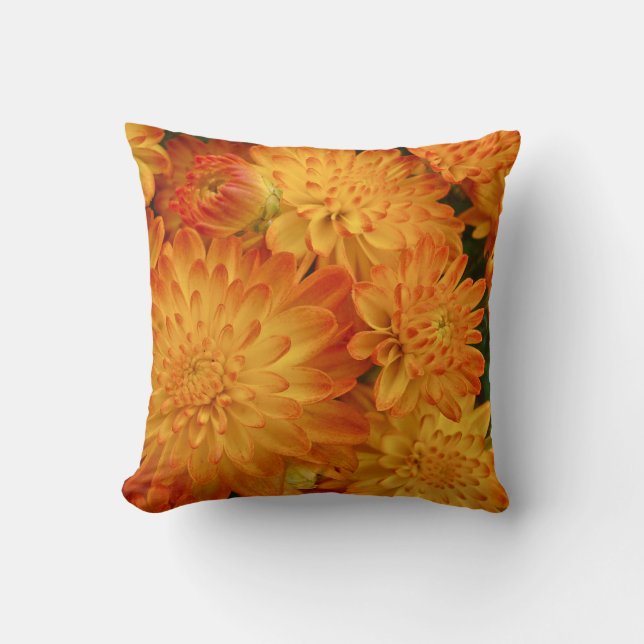 Fire Orange Chrysanthemums Cushion (Front)