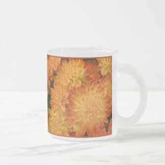 Fire Orange Chrysanthemums Frosted Glass Coffee Mug