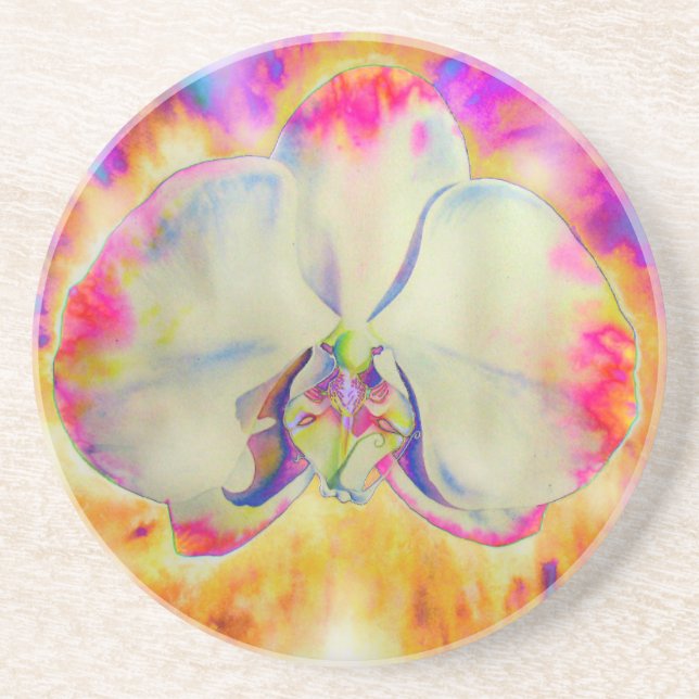 Fire Orchid, abstract tropical floral painting Coaster (Front)