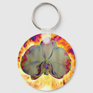 Fire Orchid, abstract tropical floral painting Key Ring