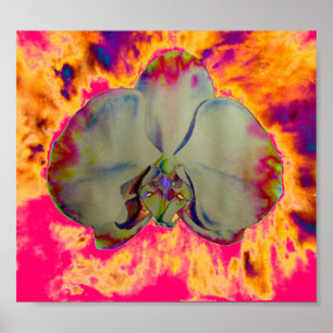 Fire Orchid, abstract tropical floral painting Poster