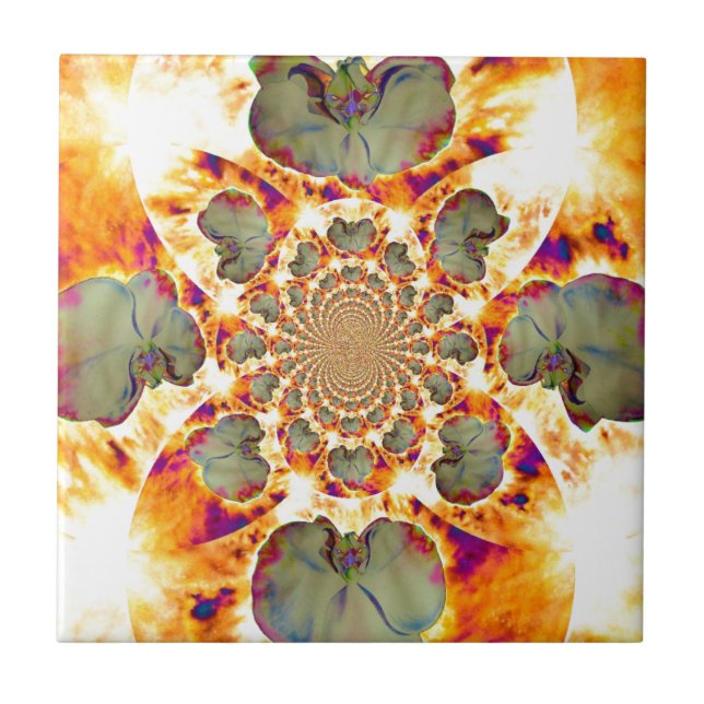 Fire Orchid, abstract tropical floral painting Tile (Front)