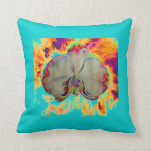 Fire Orchid, abstract vibrant watercolor floral Cushion