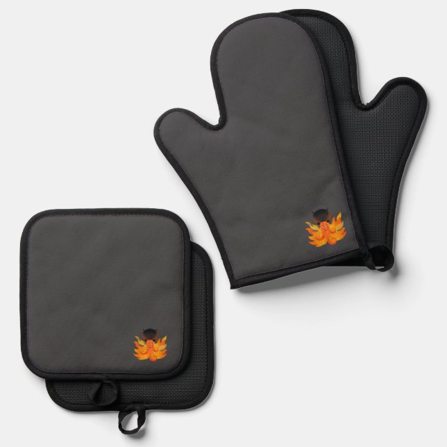 fire  oven mitt & pot holder set (Front/Back)