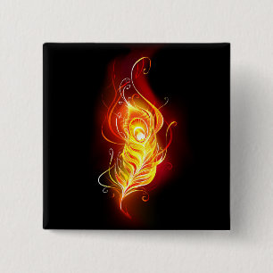 Fire Peacock Feather 15 Cm Square Badge