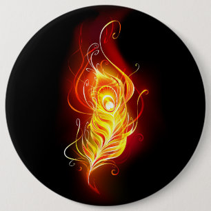 Fire Peacock Feather 6 Cm Round Badge