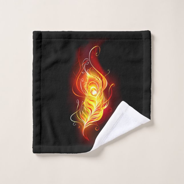 Fire Peacock Feather Bath Towel Set (Wash Cloth)