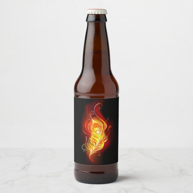 Fire Peacock Feather Beer Bottle Label (Front)