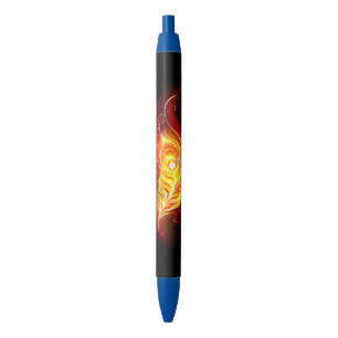 Fire Peacock Feather Black Ink Pen