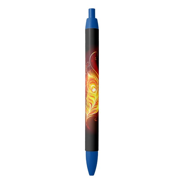 Fire Peacock Feather Black Ink Pen (Front Vertical)