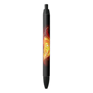 Fire Peacock Feather Black Ink Pen
