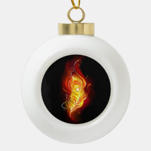 Fire Peacock Feather Ceramic Ball Christmas Ornament