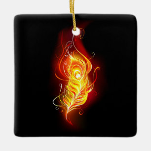 Fire Peacock Feather Ceramic Ornament