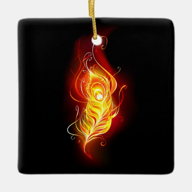 Fire Peacock Feather Ceramic Ornament (Front)