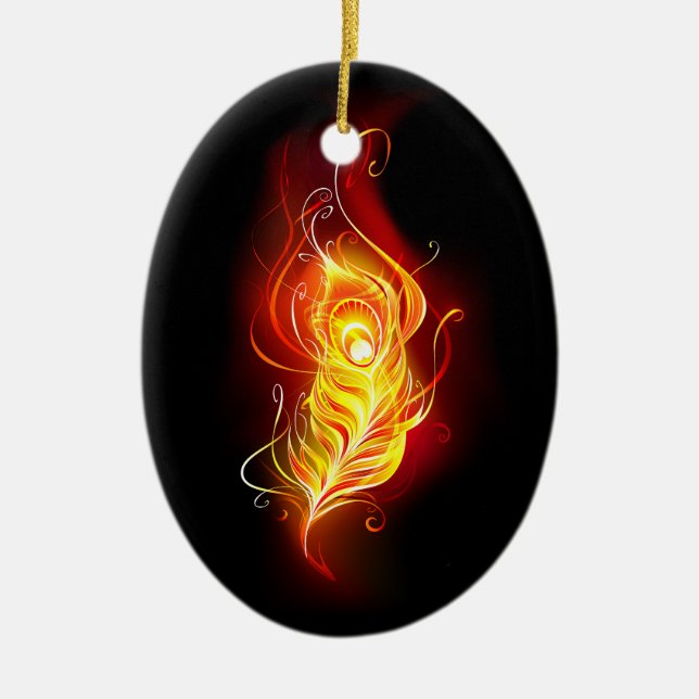 Fire Peacock Feather Ceramic Tree Decoration (Front)