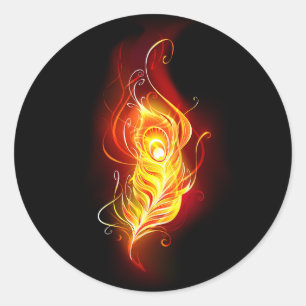 Fire Peacock Feather Classic Round Sticker