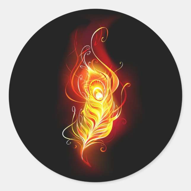 Fire Peacock Feather Classic Round Sticker (Front)