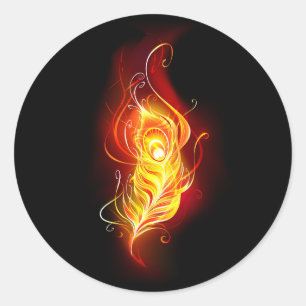 Fire Peacock Feather Classic Round Sticker