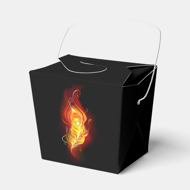 Fire Peacock Feather Favour Box (Front Side)