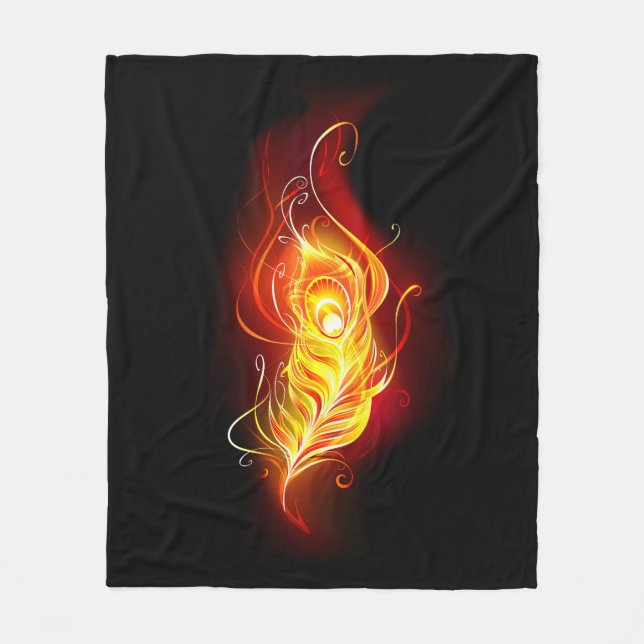 Fire Peacock Feather Fleece Blanket (Front)