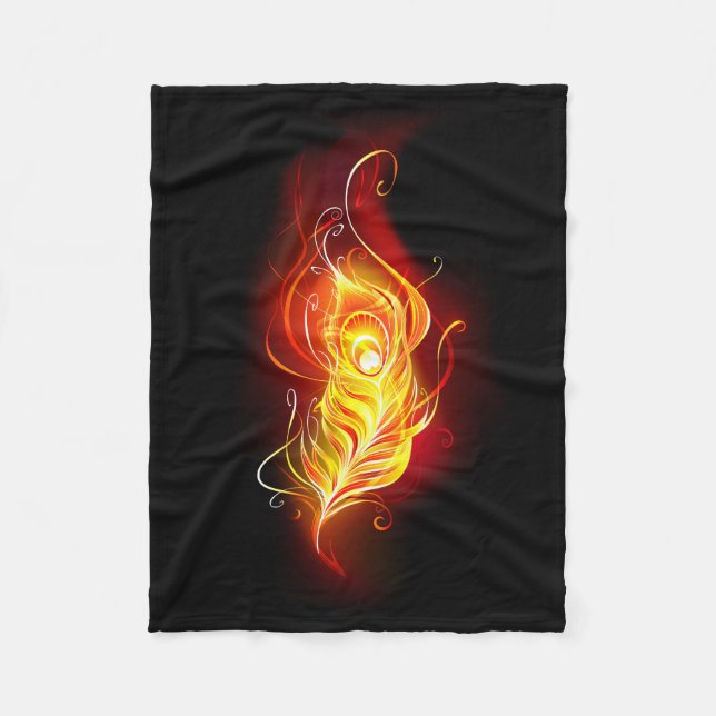 Fire Peacock Feather Fleece Blanket (Front)
