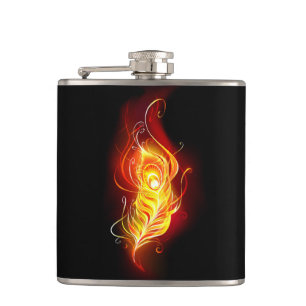 Fire Peacock Feather Hip Flask