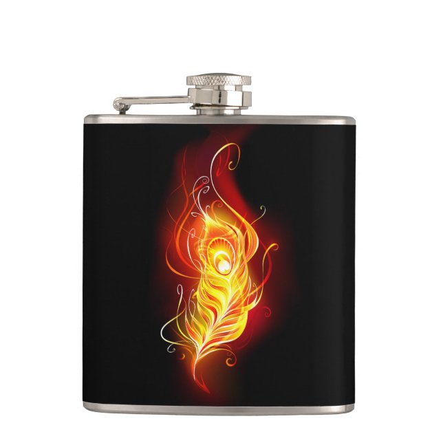 Fire Peacock Feather Hip Flask (Front)