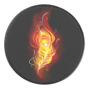 Fire Peacock Feather Hockey Puck