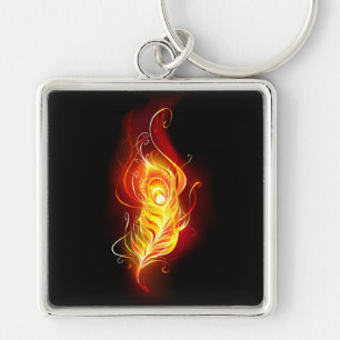 Fire Peacock Feather Key Ring
