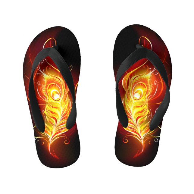 Fire Peacock Feather Kid's Jandals (Footbed)