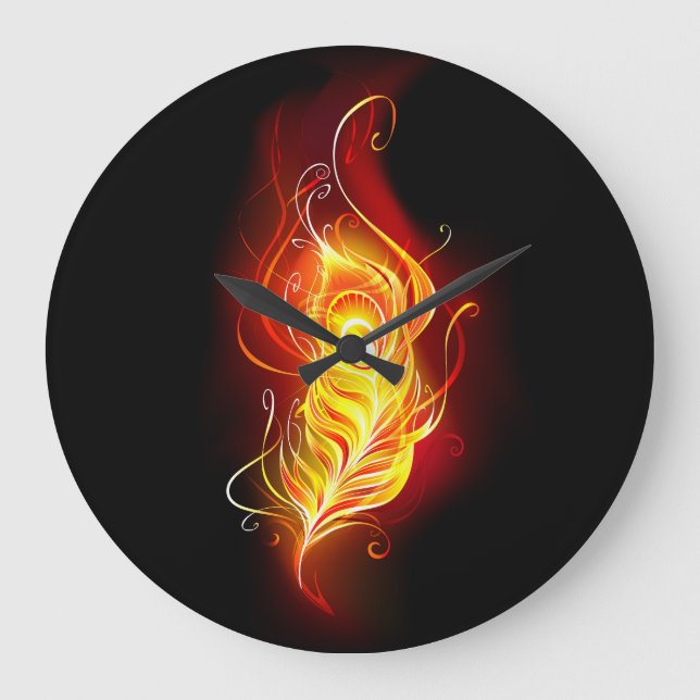 Fire Peacock Feather Large Clock (Front)