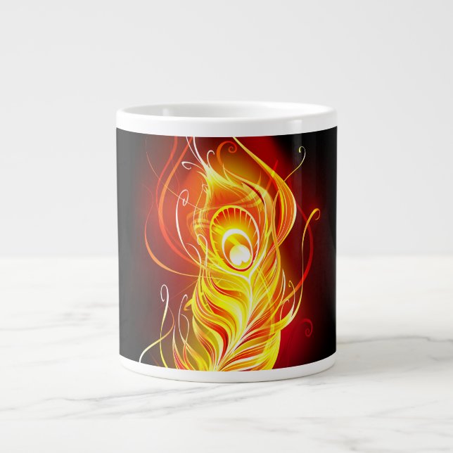 Fire Peacock Feather Large Coffee Mug (Front)