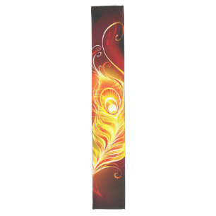 Fire Peacock Feather Long Table Runner