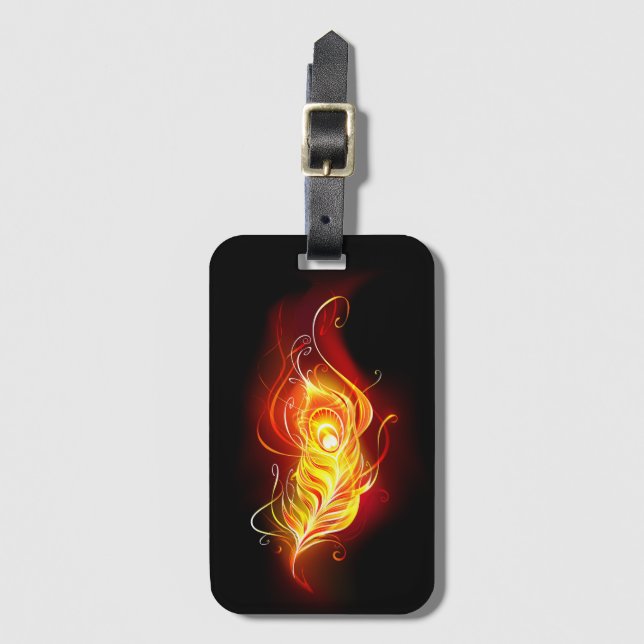 Fire Peacock Feather Luggage Tag (Front Vertical)