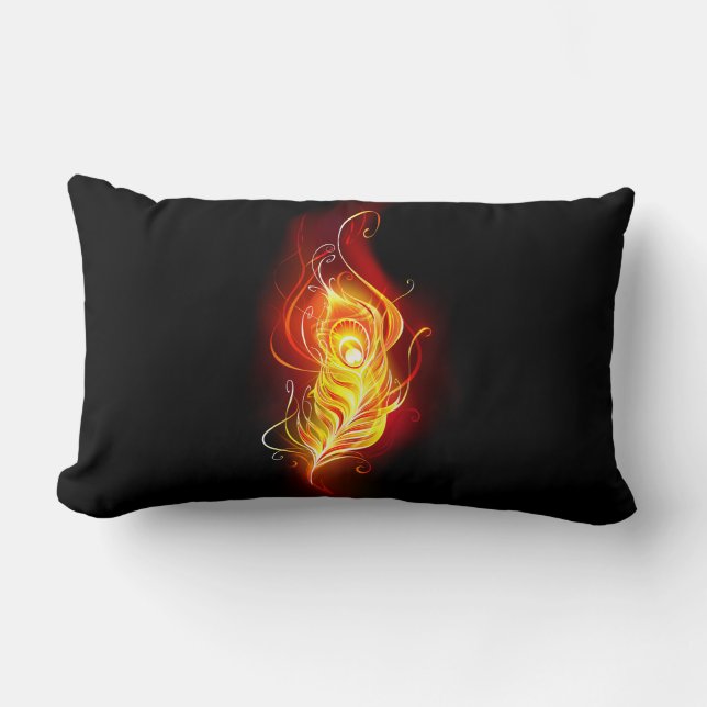 Fire Peacock Feather Lumbar Cushion (Front)