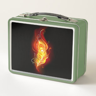 Fire Peacock Feather Metal Lunch Box