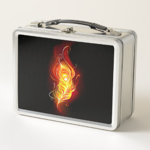 Fire Peacock Feather Metal Lunch Box