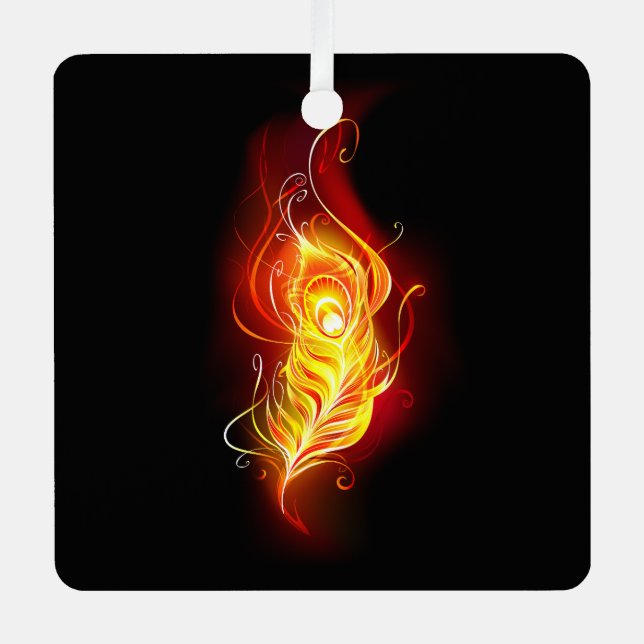 Fire Peacock Feather Metal Tree Decoration (Front)