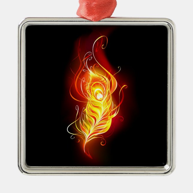 Fire Peacock Feather Metal Tree Decoration (Front)