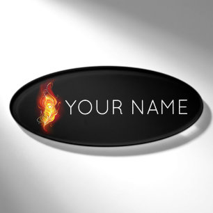 Fire Peacock Feather Name Tag