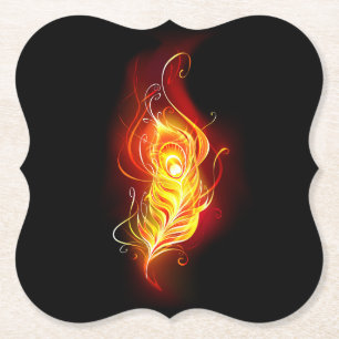 Fire Peacock Feather Paper Coaster