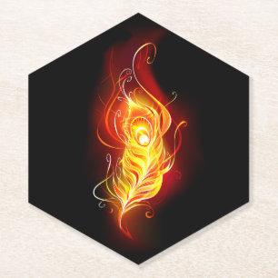 Fire Peacock Feather Paper Coaster