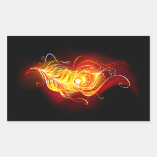 Fire Peacock Feather Rectangular Sticker