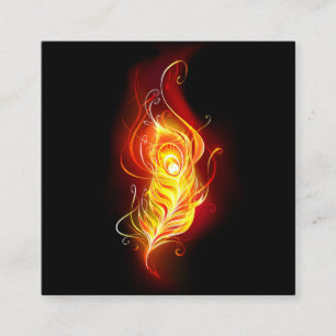 Fire Peacock Feather Square Business Card
