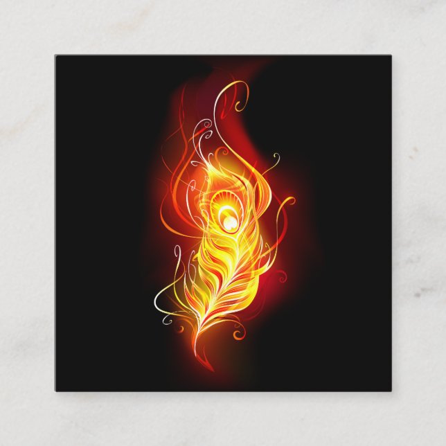Fire Peacock Feather Square Business Card (Front)