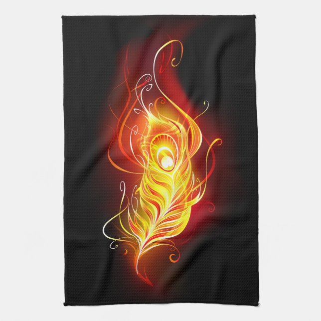 Fire Peacock Feather Tea Towel (Vertical)
