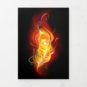 Fire Peacock Feather Tri-Fold Invitation